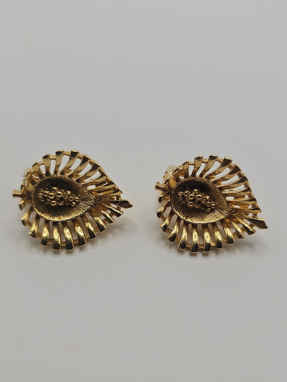 Gold Leaf-Style Clip Earrings With Grape Design- Unmarked